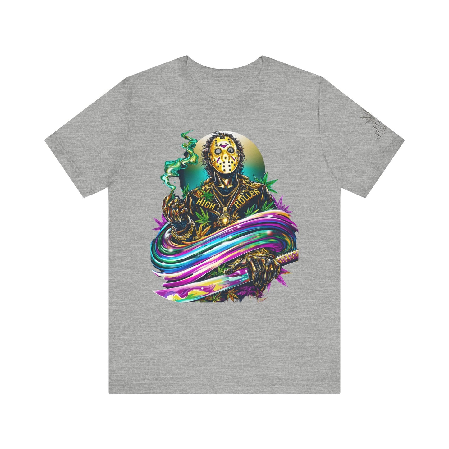 Psychedelic Jason Swoosh Cannabis T-Shirt - Premium Horror 420 Orange Edition Apparel