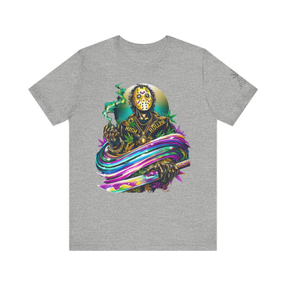 Psychedelic Jason Swoosh Cannabis T-Shirt - Premium Horror 420 Orange Edition Apparel