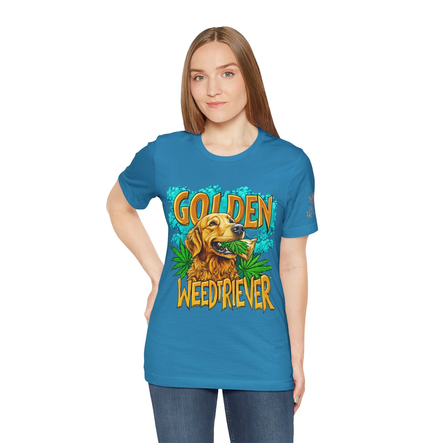 High Roller Golden Weedtriever Cannabis T-Shirt - Premium 420 Dog Lover Humor Golden Retriever Pun Comedy Pet Culture Apparel