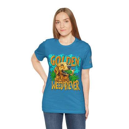 High Roller Golden Weedtriever Cannabis T-Shirt - Premium 420 Dog Lover Humor Golden Retriever Pun Comedy Pet Culture Apparel