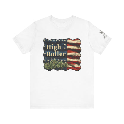 American High Roller T-Shirt - Premium Airlume Cotton Cannabis Patriotic Flag Art Tee