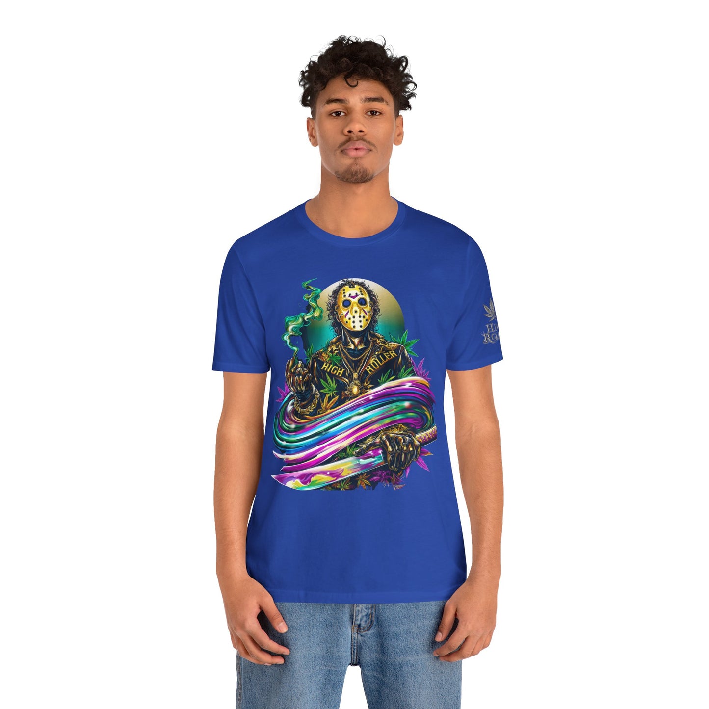 Psychedelic Jason Swoosh Cannabis T-Shirt - Premium Horror 420 Orange Edition Apparel