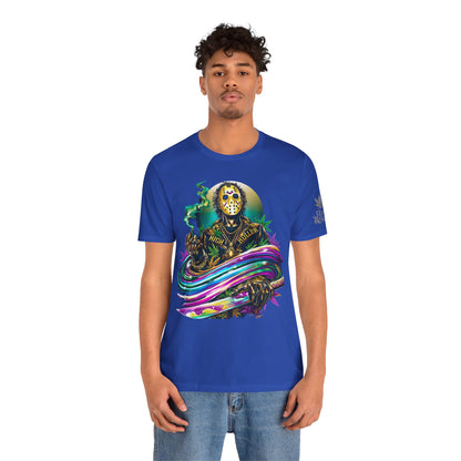 Psychedelic Jason Swoosh Cannabis T-Shirt - Premium Horror 420 Orange Edition Apparel