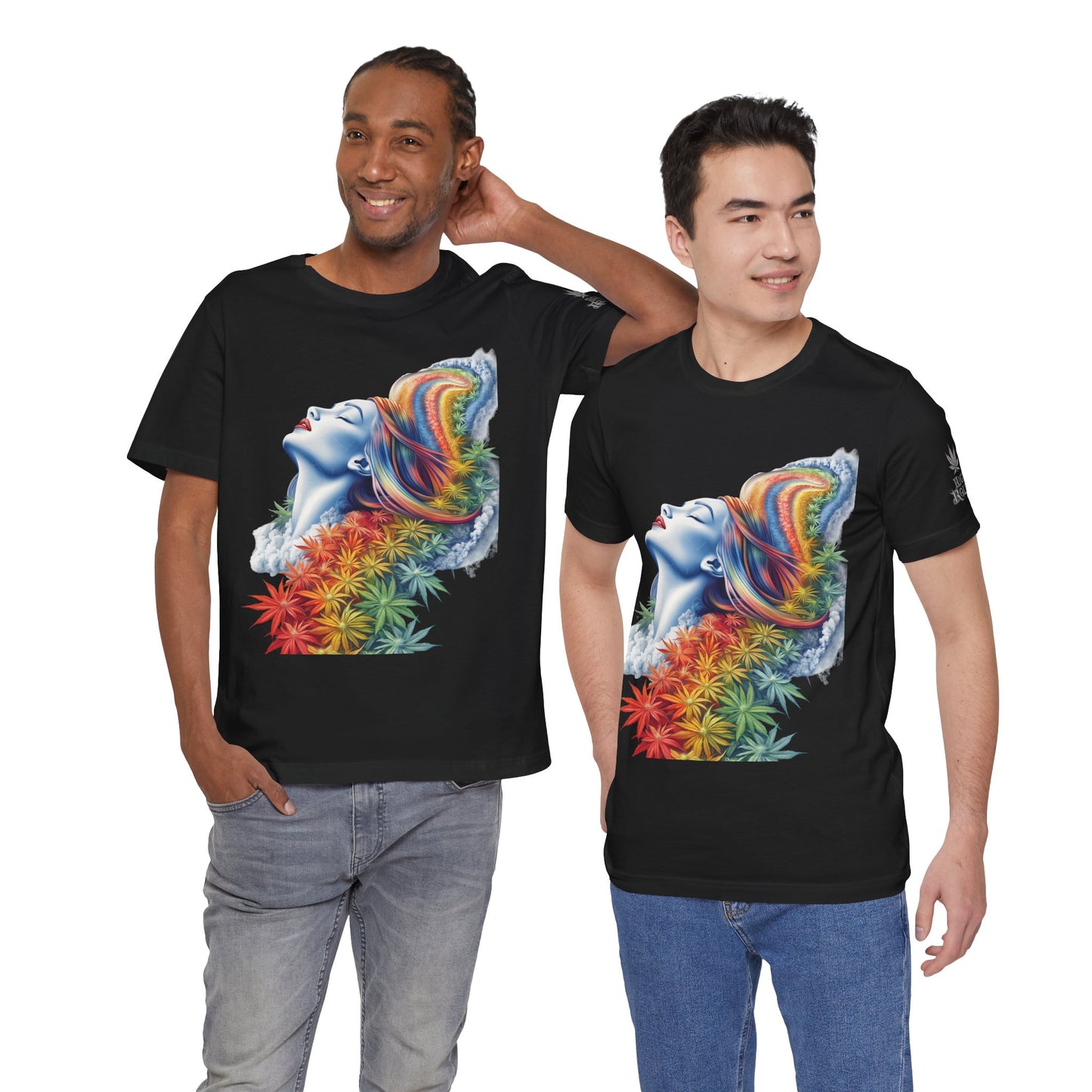 Rainbow Bloom Tee - Premium Airlume Cotton Cannabis Culture Spectrum Goddess Art