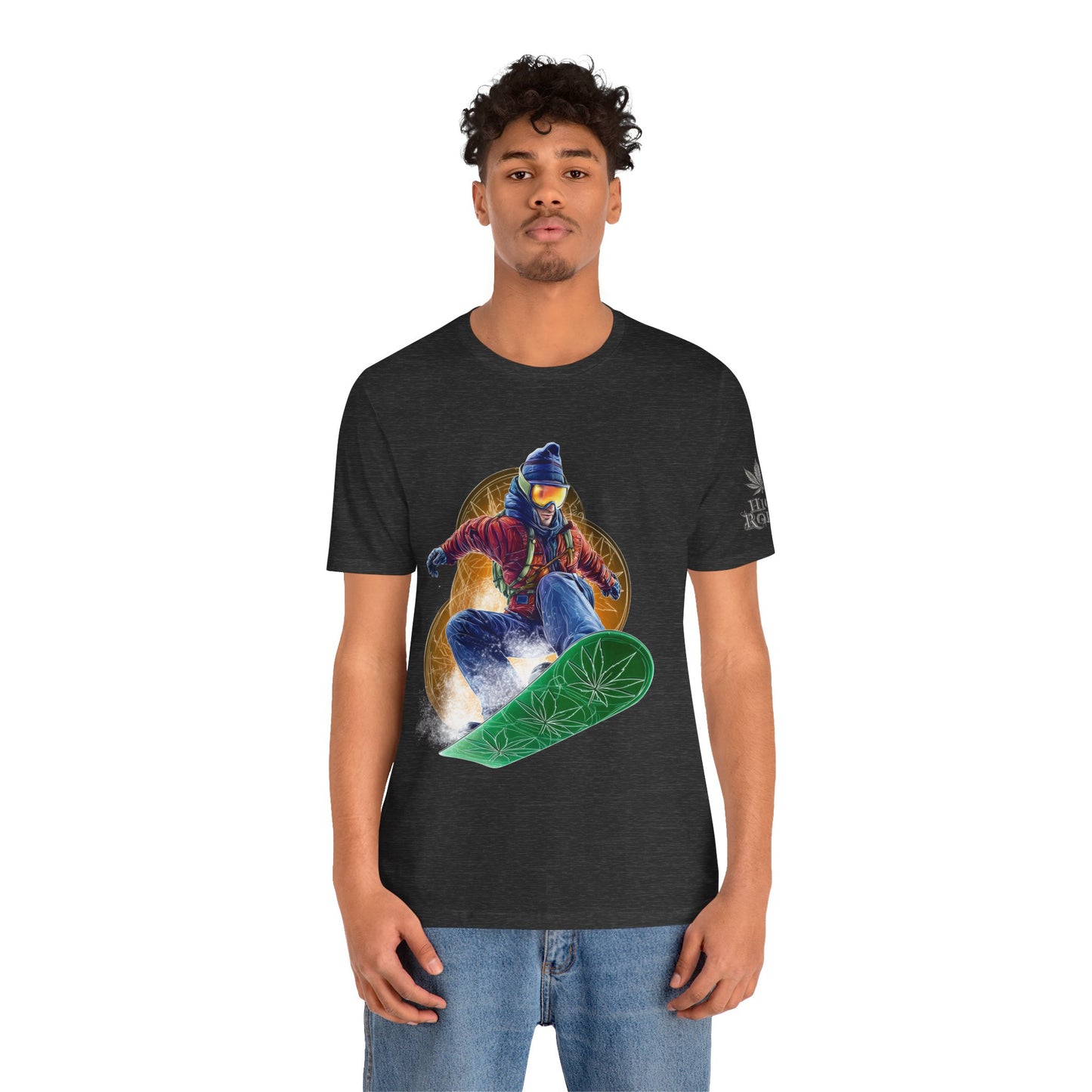 High Roller Snowboard Cannabis T-Shirt - Premium 420 Winter Sports Action Shred Mountain Lifestyle Apparel