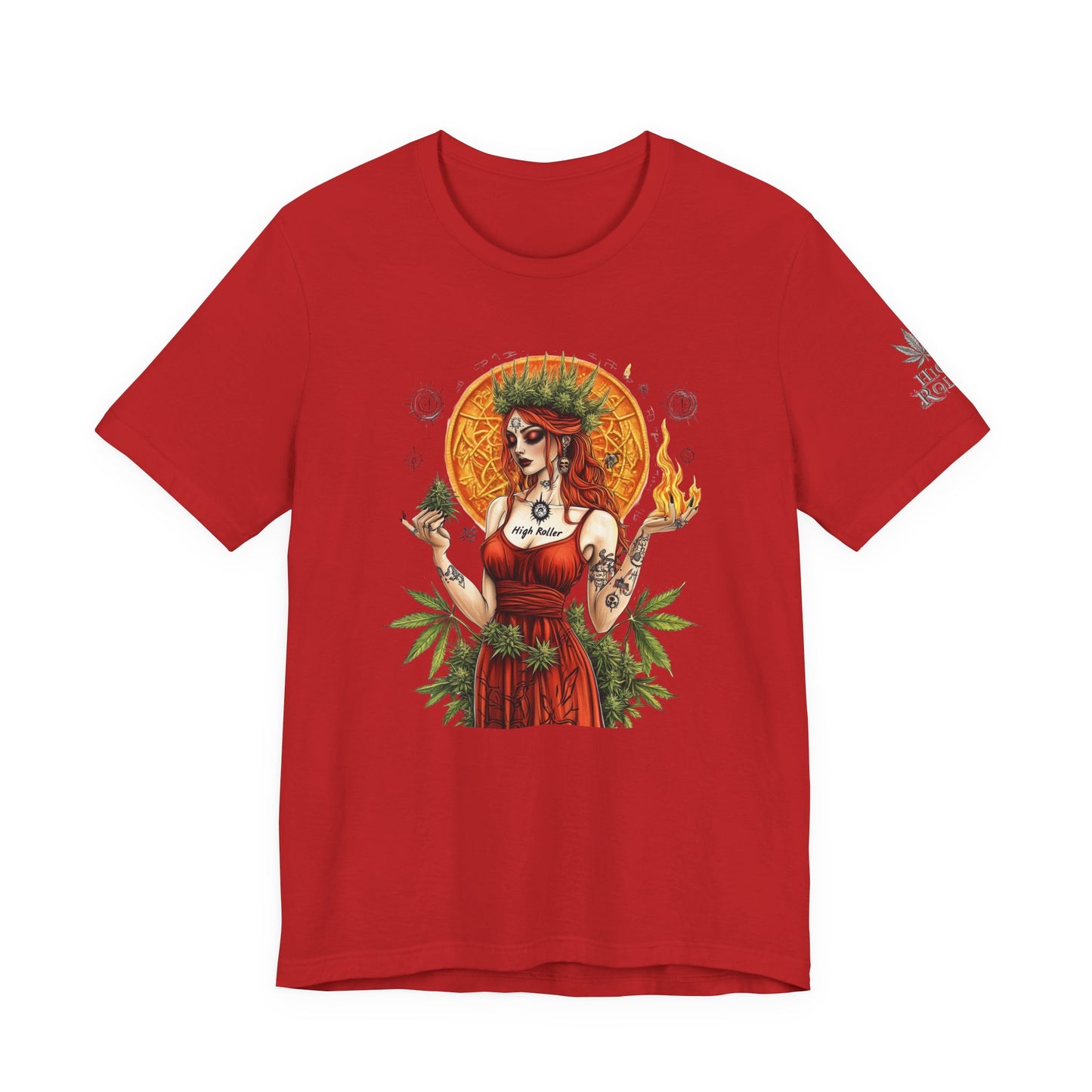High Roller Priestess T-Shirt - Premium Airlume Cotton Cannabis Goddess Mandala Art Tee