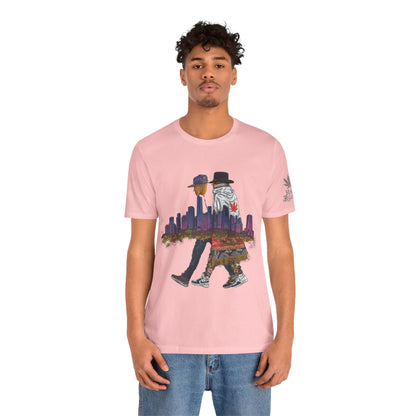 High Roller Urban Legends Cannabis T-Shirt - Premium 420 City Skyline Street Culture Double Exposure Apparel