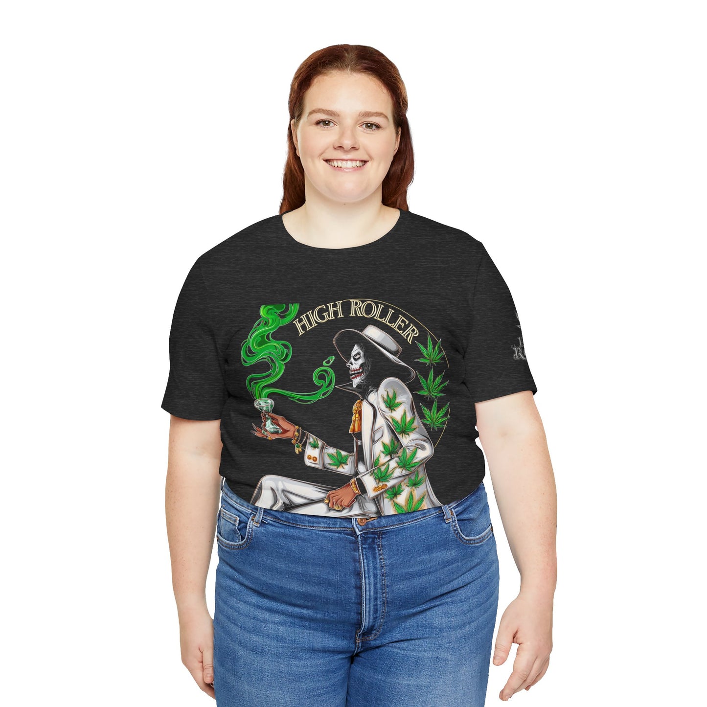 Skeletal HIGH ROLLER Halloween Cannabis Lounge T-Shirt - Premium Death's Day Off Botanical Relaxation 420 Apparel