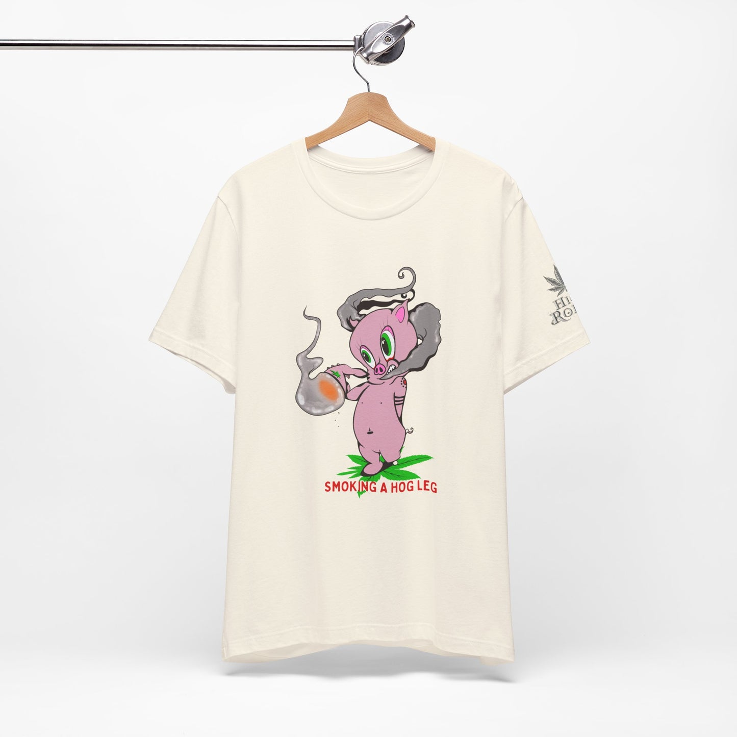 Smoking Hog Leg Pink Pig Tee - Premium Airlume Cotton Cannabis Culture Art