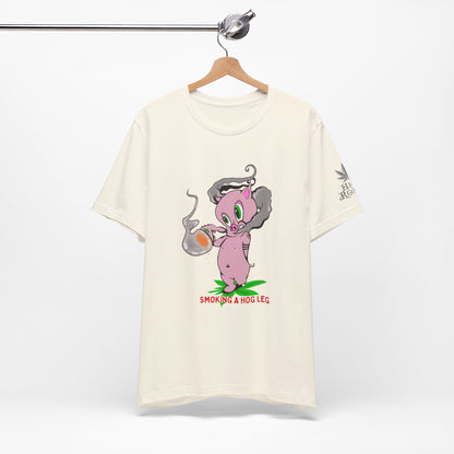 Smoking Hog Leg Pink Pig Tee - Premium Airlume Cotton Cannabis Culture Art