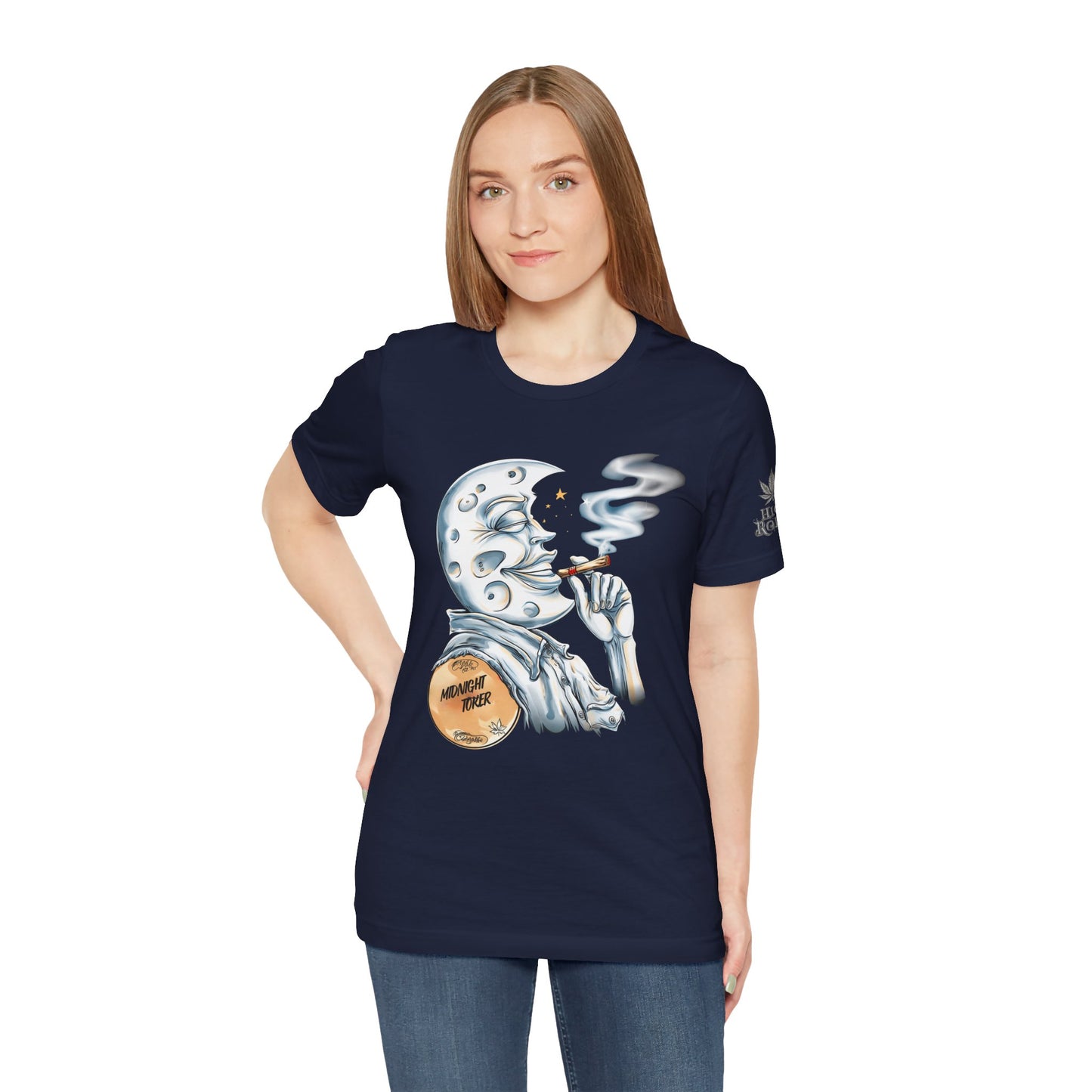 Midnight Toker Moon Tee - Celestial Cannabis Art Design | High Roller