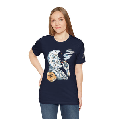 Midnight Toker Moon Tee - Celestial Cannabis Art Design | High Roller