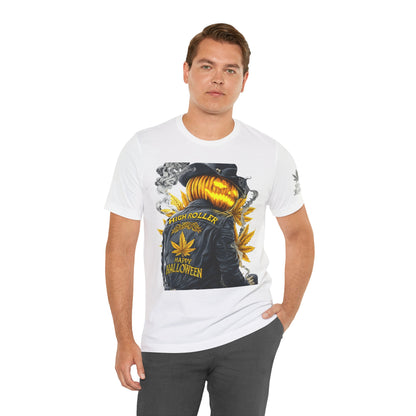 Halloween Witch Rider Cannabis T-Shirt - Premium Spooky 420 Biker Edition Apparel
