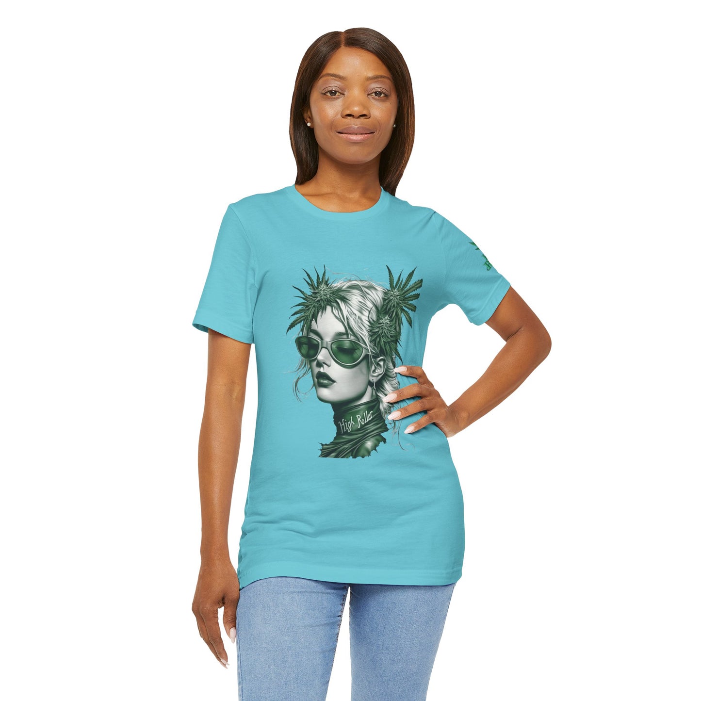 Green Queen T-Shirt - Premium Airlume Cotton Cannabis Crown Portrait Art Tee