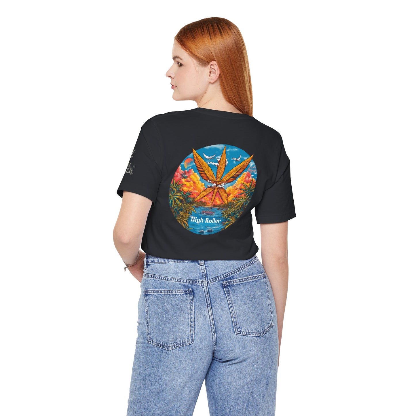 Cannabis Paradise Circle Tee - Tropical Sunset Art Design | High Roller