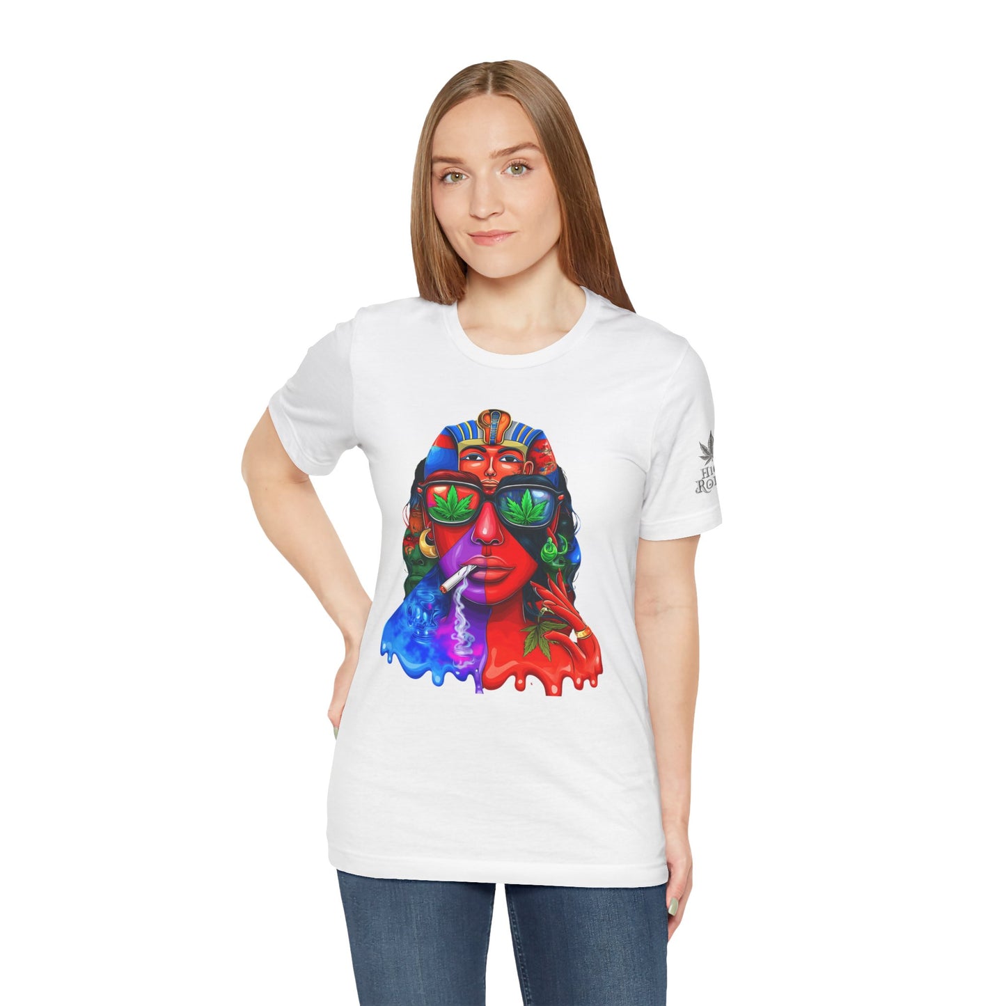 Pharaoh Vision Premium Cannabis Culture T-Shirt - Ancient Egyptian Royalty With Modern Cannabis Celebration And Psychedelic Split-Face Art