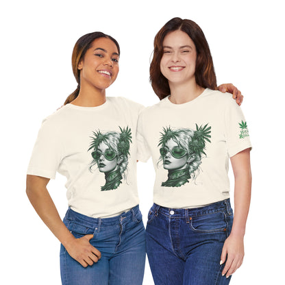 Green Queen T-Shirt - Premium Airlume Cotton Cannabis Crown Portrait Art Tee