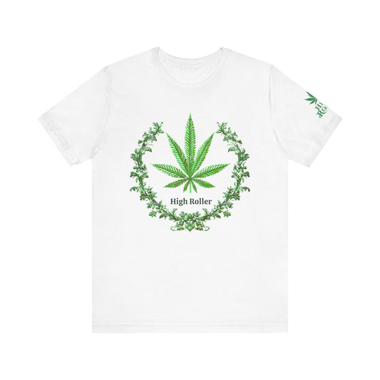 Cannabis Crest Wreath Tee - Botanical Elegance Art Design | High Roller