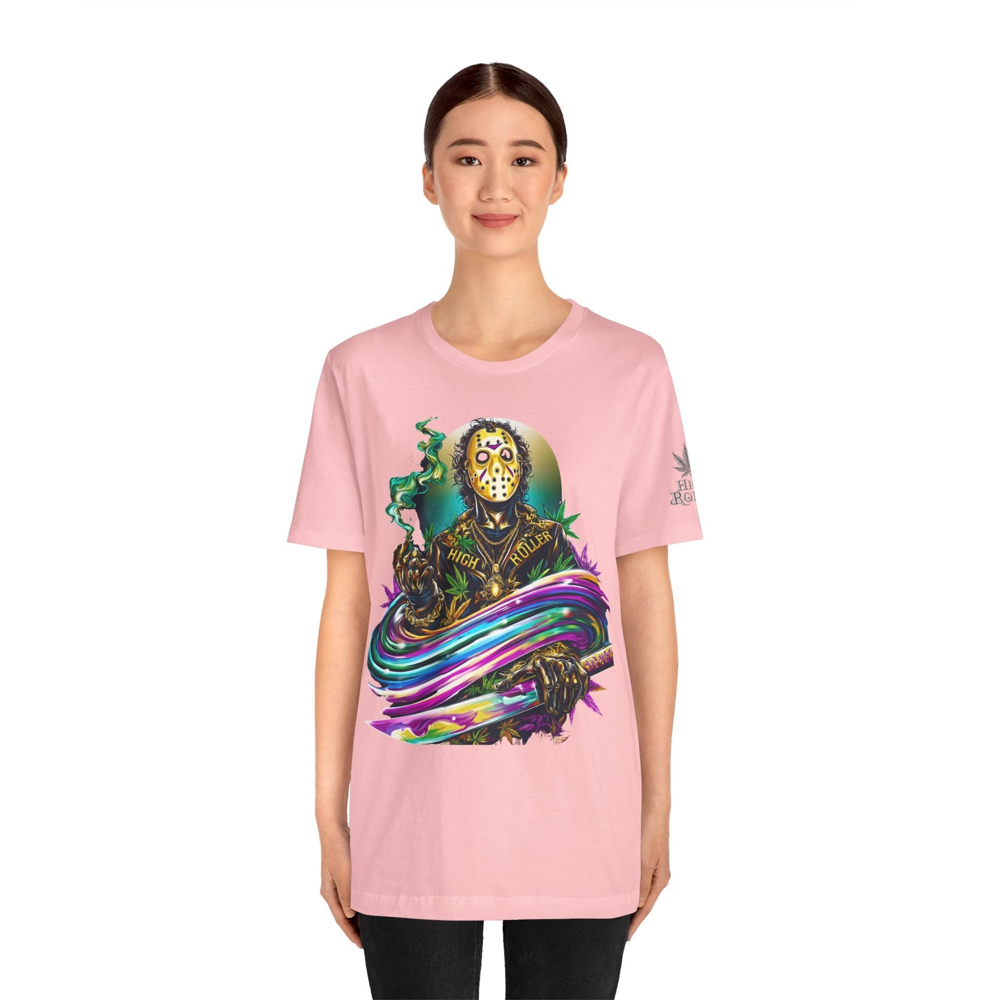 Psychedelic Jason Swoosh Cannabis T-Shirt - Premium Horror 420 Orange Edition Apparel