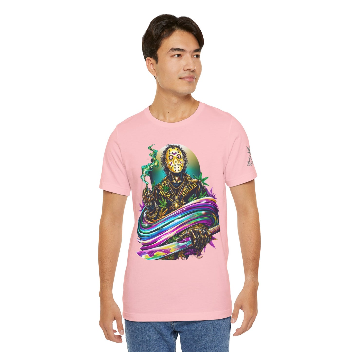 Psychedelic Jason Swoosh Cannabis T-Shirt - Premium Horror 420 Orange Edition Apparel