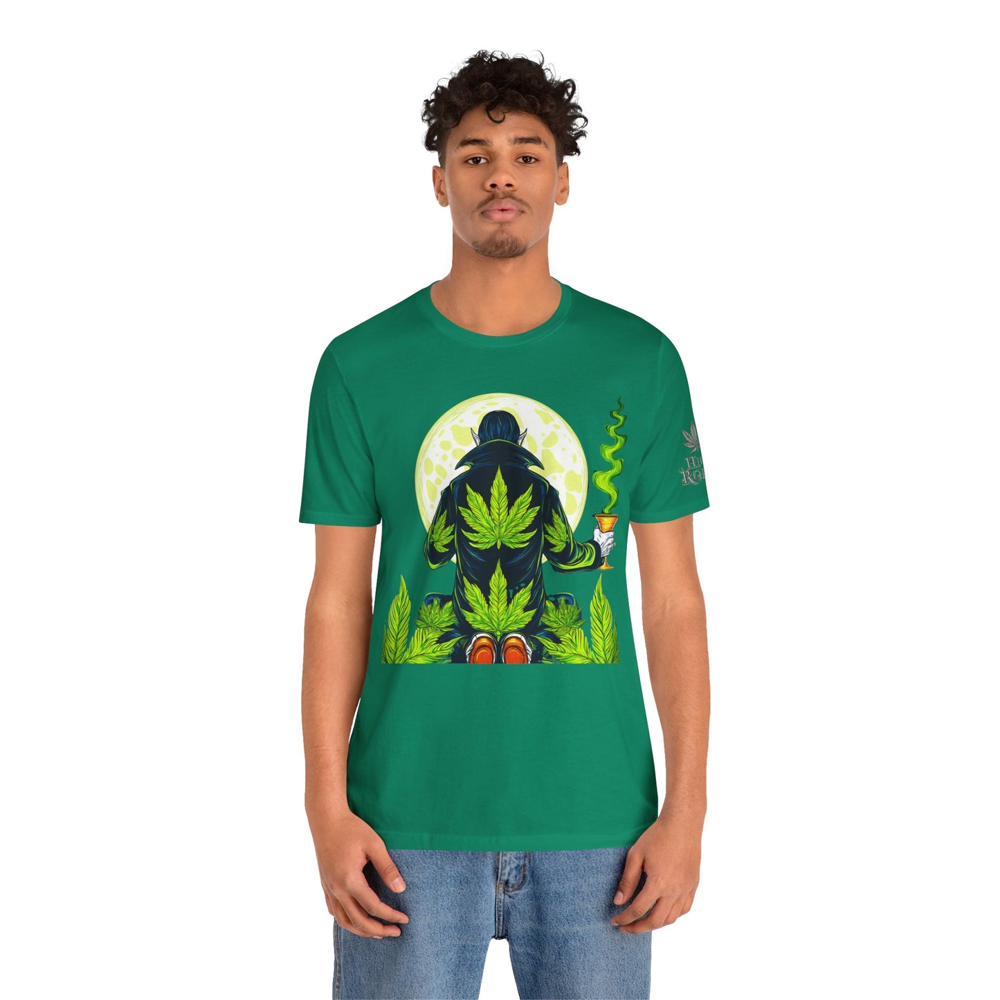 Luxury Gothic Cannabis Vampire T-Shirt - Premium Dark HIGH ROLLER Streetwear - Elevated Nocturnal 420 Fashion
