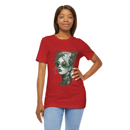 Green Queen T-Shirt - Premium Airlume Cotton Cannabis Crown Portrait Art Tee