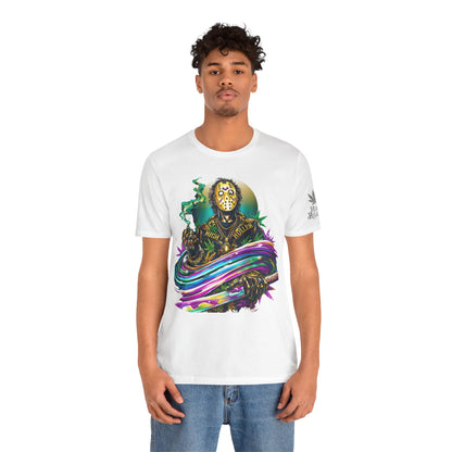 Psychedelic Jason Swoosh Cannabis T-Shirt - Premium Horror 420 Orange Edition Apparel