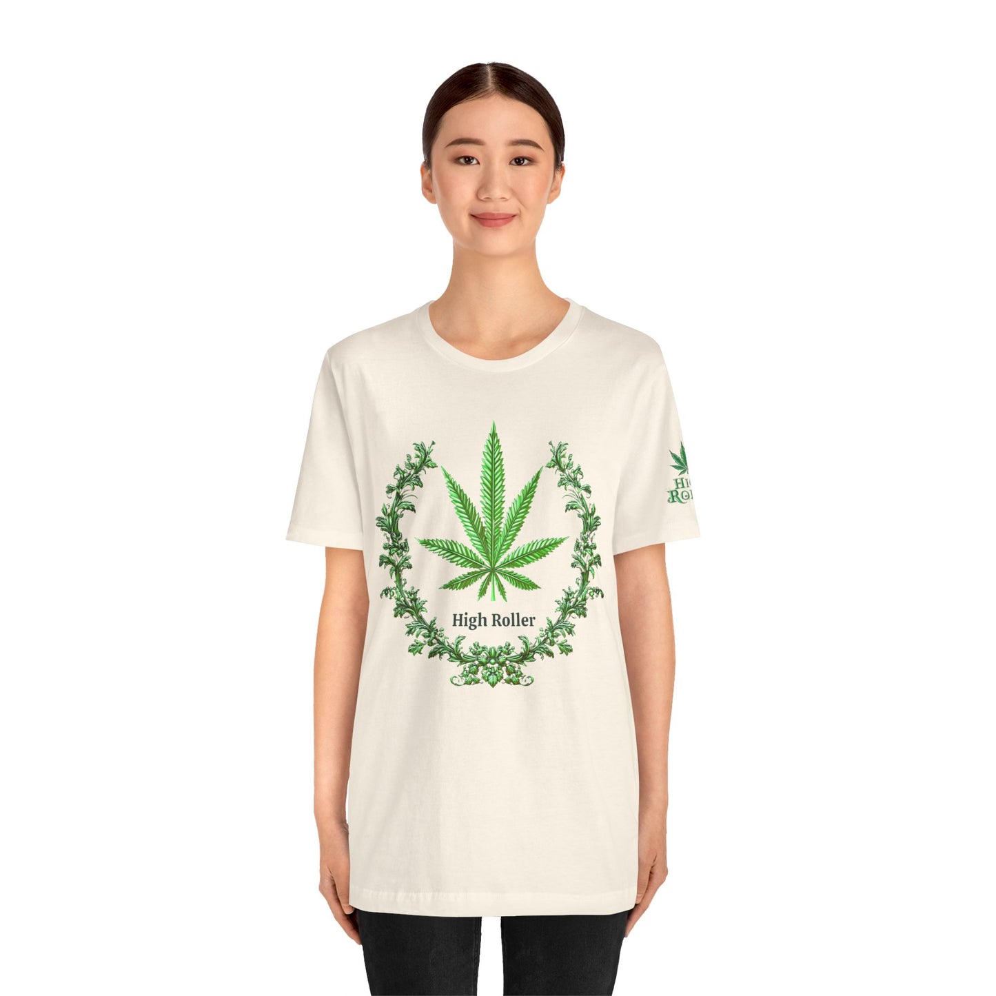 Cannabis Crest Wreath Tee - Botanical Elegance Art Design | High Roller
