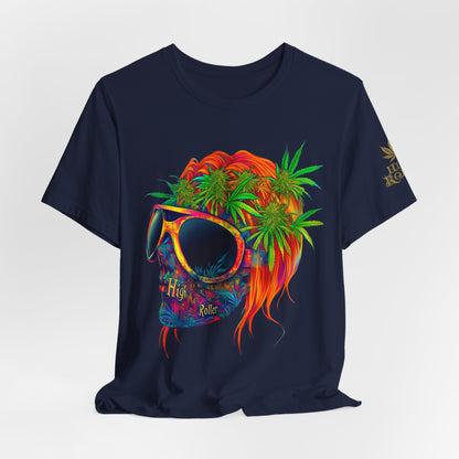 Tropical Cannabis Skull Tee - Paradise Vibes Art Design | High Roller