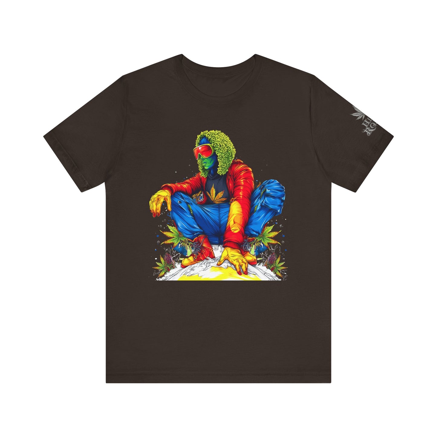 Psychedelic Chill Premium Cannabis Culture T-Shirt - Vibrant Street Art With Rainbow Color Explosion And Meditative Pose