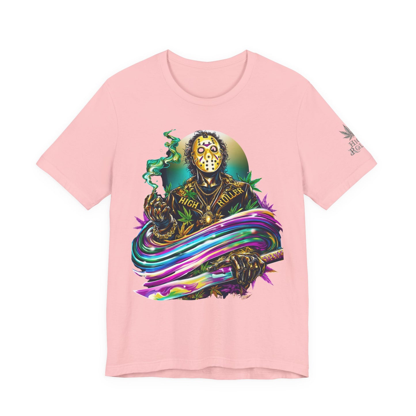 Psychedelic Jason Swoosh Cannabis T-Shirt - Premium Horror 420 Orange Edition Apparel