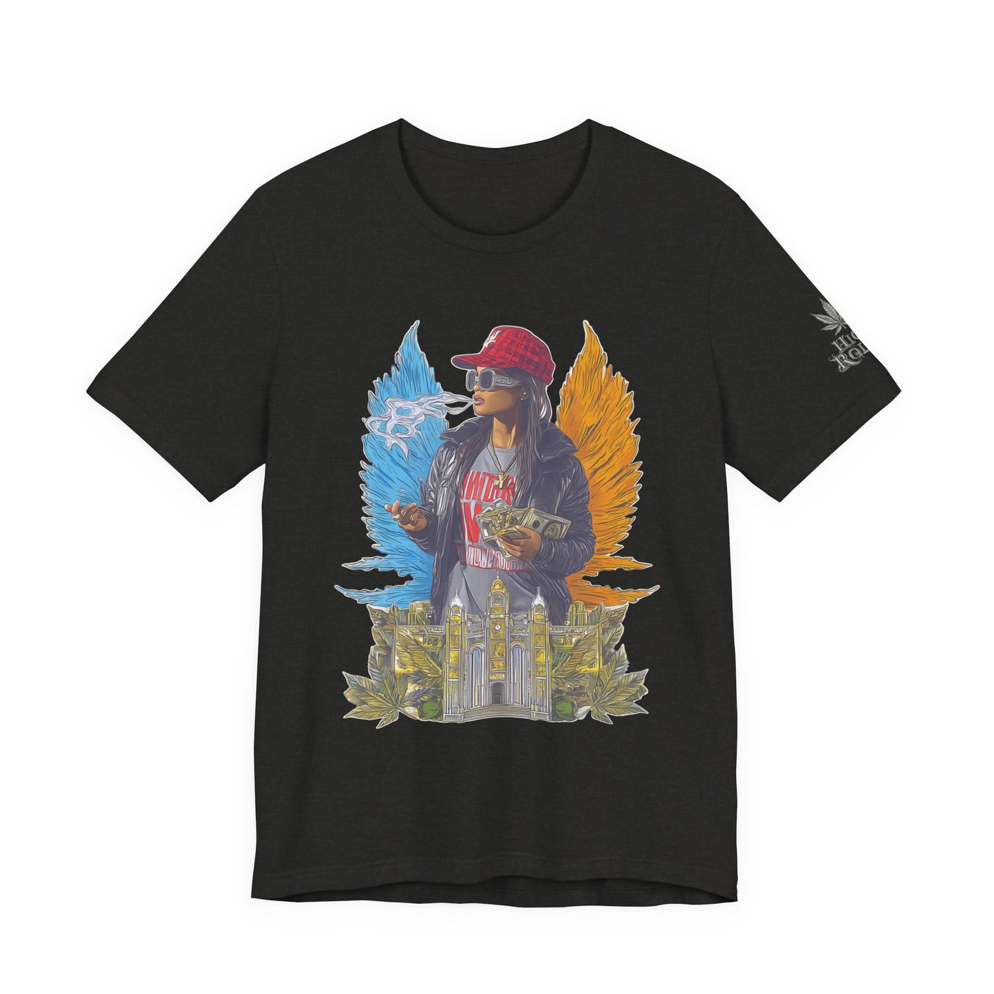 High Roller Golden Wings Money Cannabis T-Shirt - Premium 420 Hip-Hop Angel Street Culture Success Lifestyle Apparel