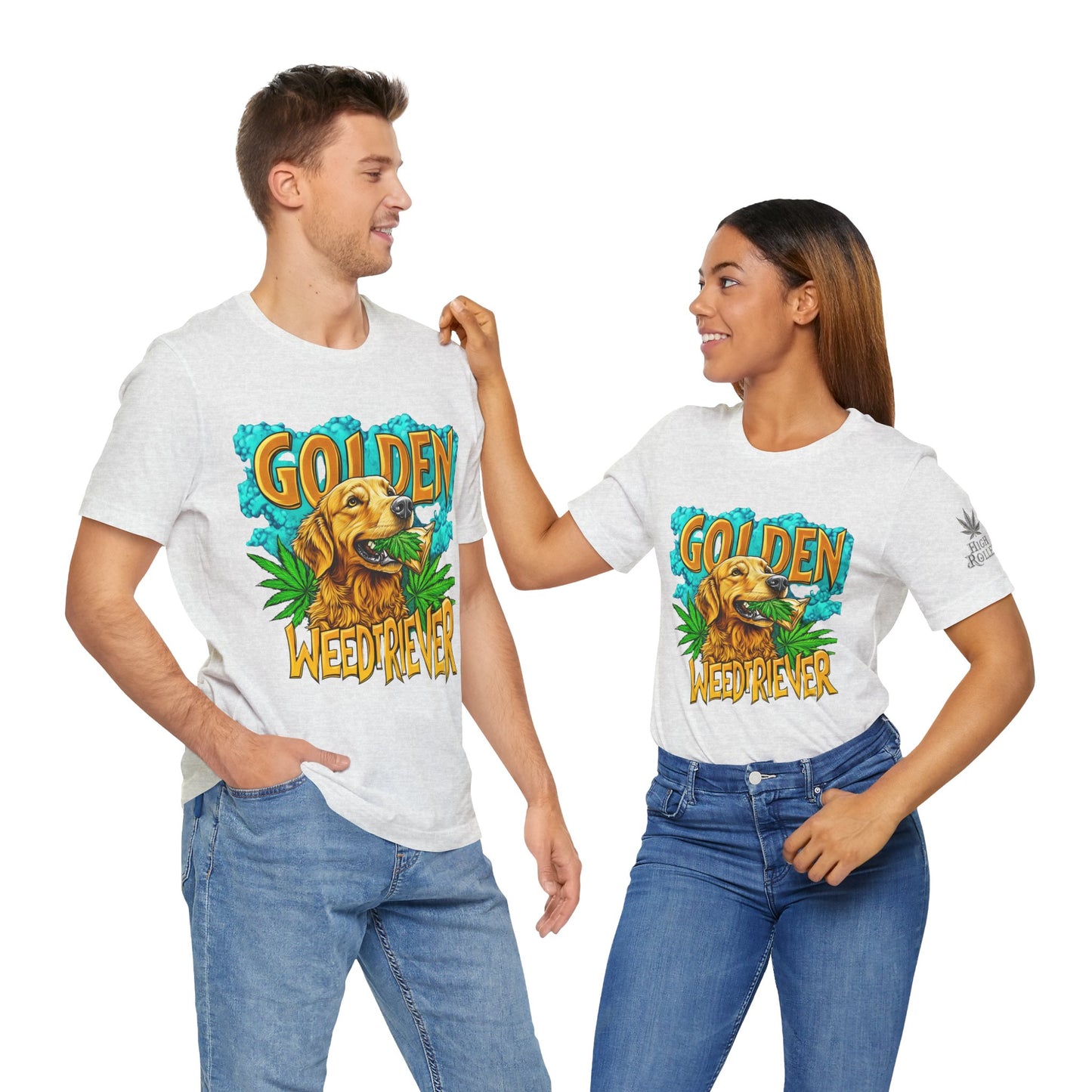 High Roller Golden Weedtriever Cannabis T-Shirt - Premium 420 Dog Lover Humor Golden Retriever Pun Comedy Pet Culture Apparel