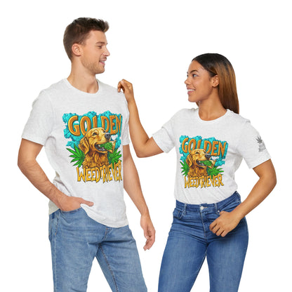 High Roller Golden Weedtriever Cannabis T-Shirt - Premium 420 Dog Lover Humor Golden Retriever Pun Comedy Pet Culture Apparel