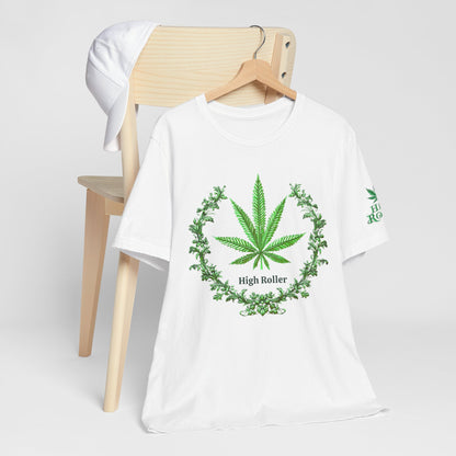Cannabis Crest Wreath Tee - Botanical Elegance Art Design | High Roller