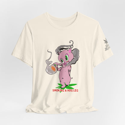 Smoking Hog Leg Pink Pig Tee - Premium Airlume Cotton Cannabis Culture Art