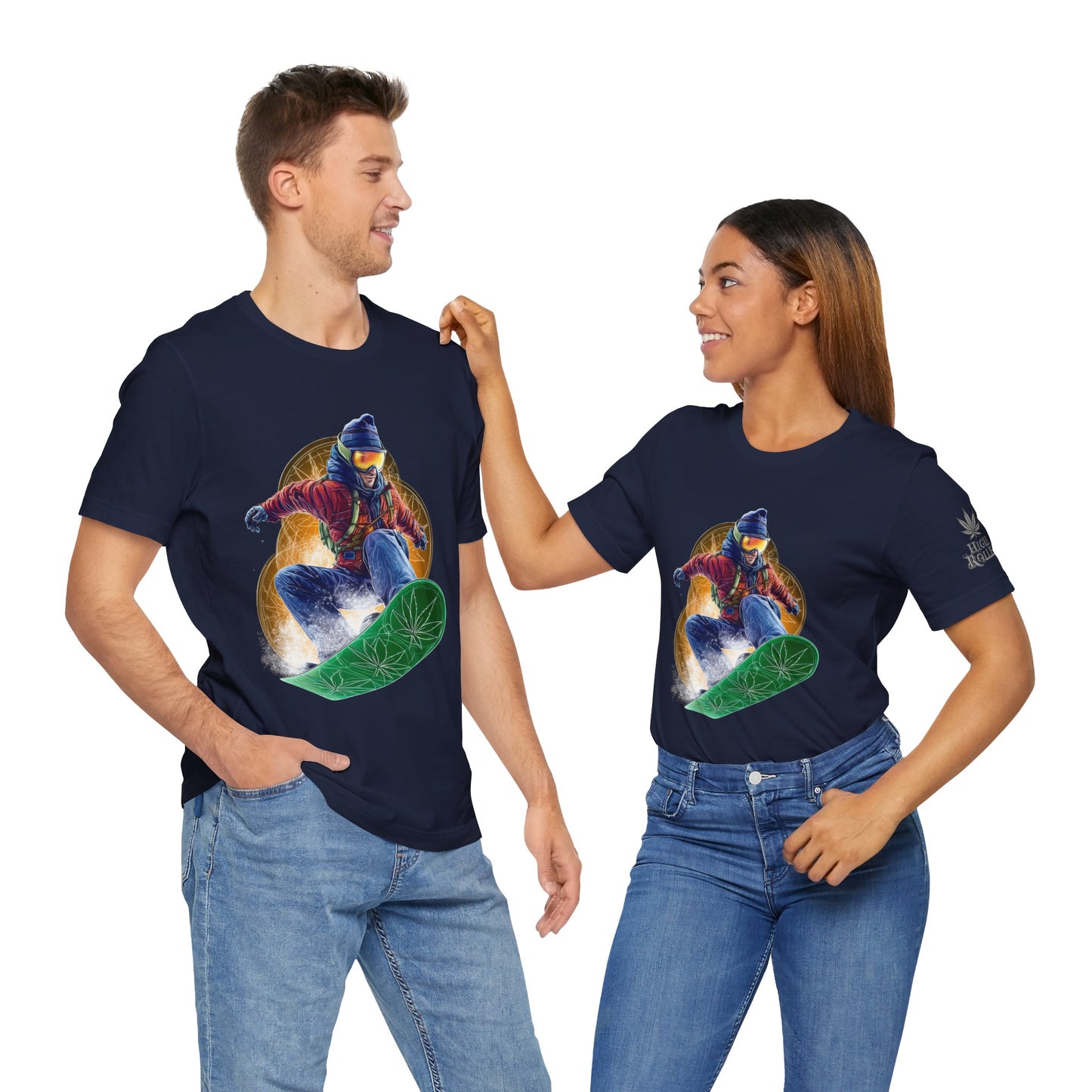 High Roller Snowboard Cannabis T-Shirt - Premium 420 Winter Sports Action Shred Mountain Lifestyle Apparel