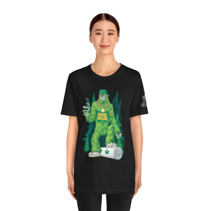 Bigfoot HIGH ROLLER Halloween Cannabis Forest T-Shirt - Premium Sasquatch Lifestyle Legend 420 Apparel