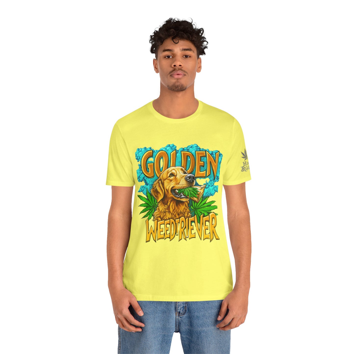 High Roller Golden Weedtriever Cannabis T-Shirt - Premium 420 Dog Lover Humor Golden Retriever Pun Comedy Pet Culture Apparel