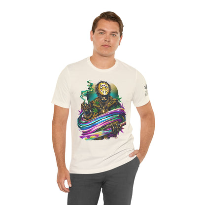 Psychedelic Jason Swoosh Cannabis T-Shirt - Premium Horror 420 Orange Edition Apparel