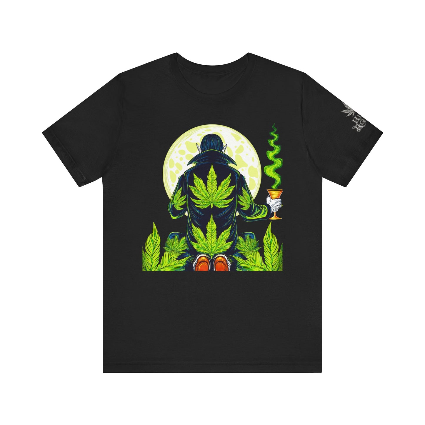 Luxury Gothic Cannabis Vampire T-Shirt - Premium Dark HIGH ROLLER Streetwear - Elevated Nocturnal 420 Fashion