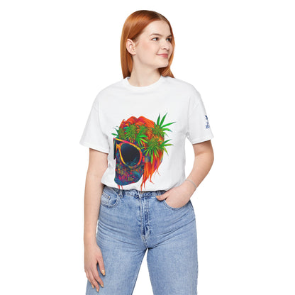 Psychedelic Summer Skull HIGH ROLLER T-Shirt - Premium Cannabis Vibes Apparel"
