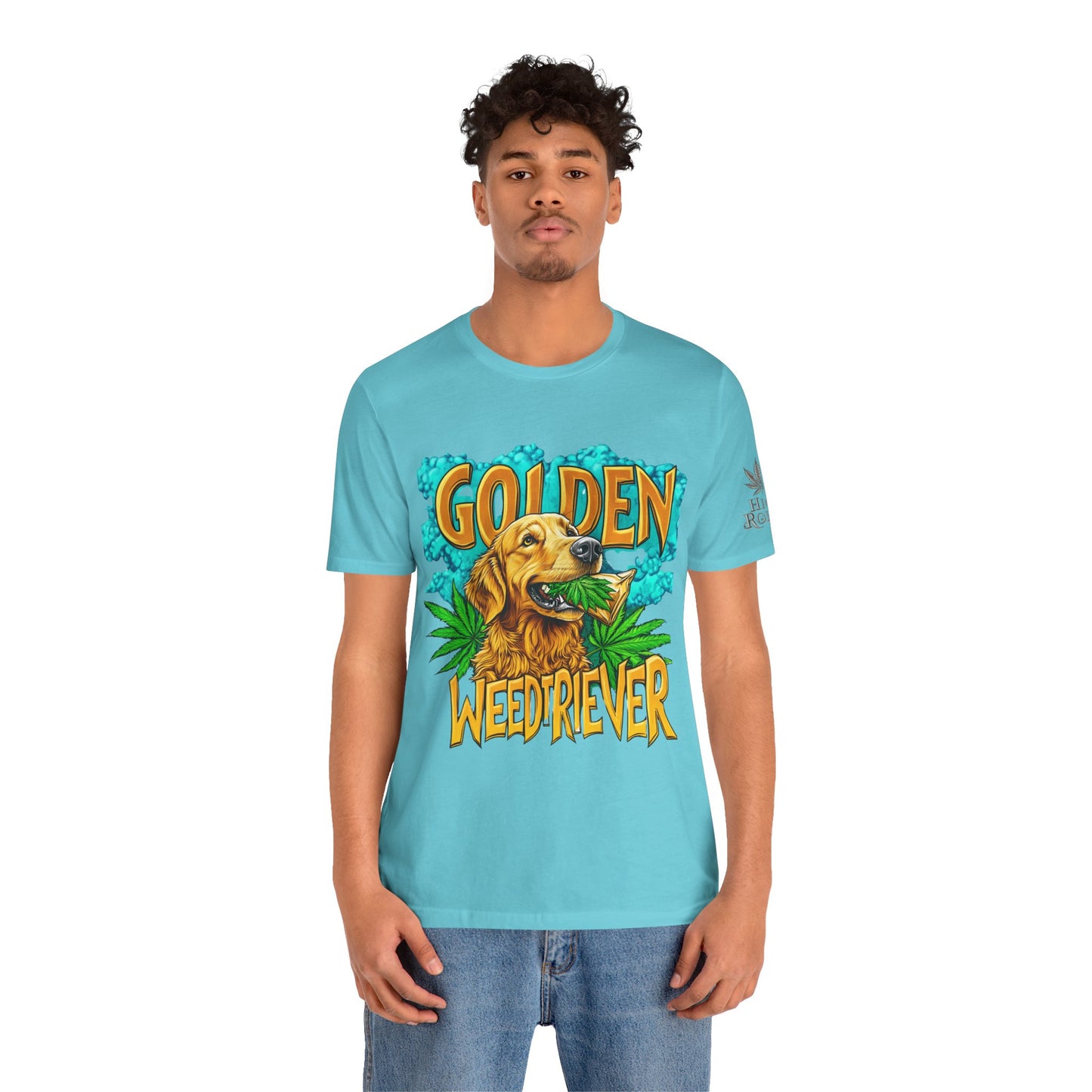 High Roller Golden Weedtriever Cannabis T-Shirt - Premium 420 Dog Lover Humor Golden Retriever Pun Comedy Pet Culture Apparel