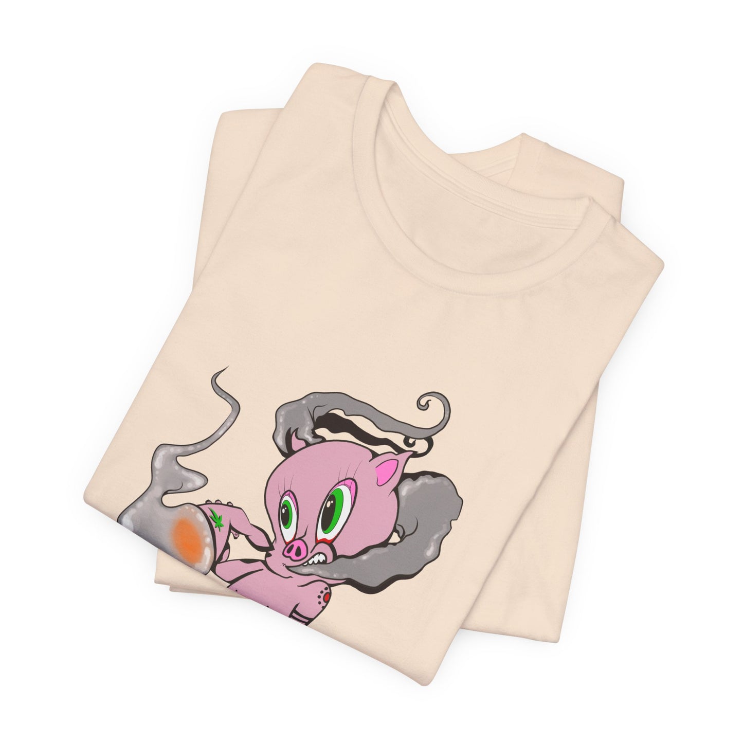 Smoking Hog Leg Pink Pig Tee - Premium Airlume Cotton Cannabis Culture Art