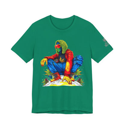 Psychedelic Chill Premium Cannabis Culture T-Shirt - Vibrant Street Art With Rainbow Color Explosion And Meditative Pose