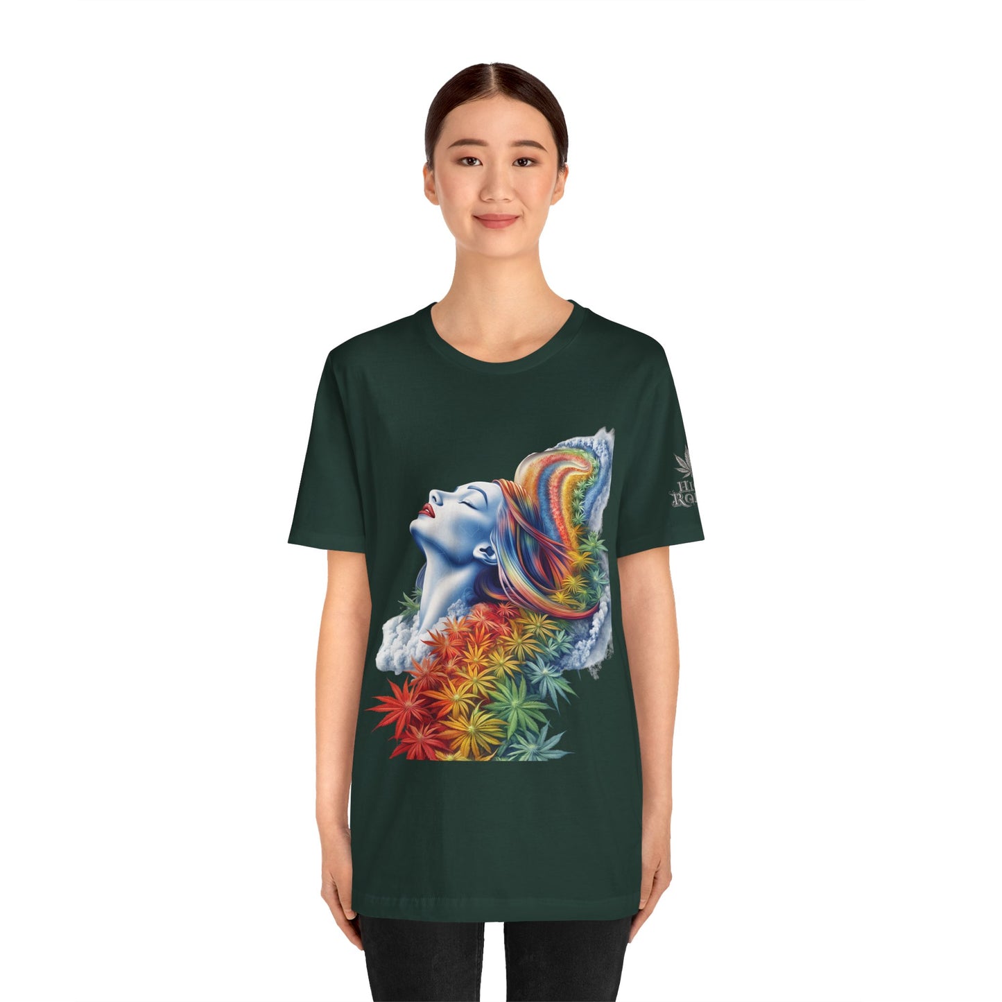 Rainbow Bloom Tee - Premium Airlume Cotton Cannabis Culture Spectrum Goddess Art