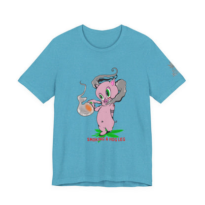 Smoking Hog Leg Pink Pig Tee - Premium Airlume Cotton Cannabis Culture Art