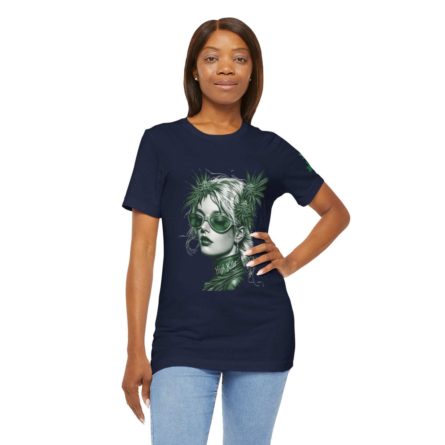 Green Queen T-Shirt - Premium Airlume Cotton Cannabis Crown Portrait Art Tee