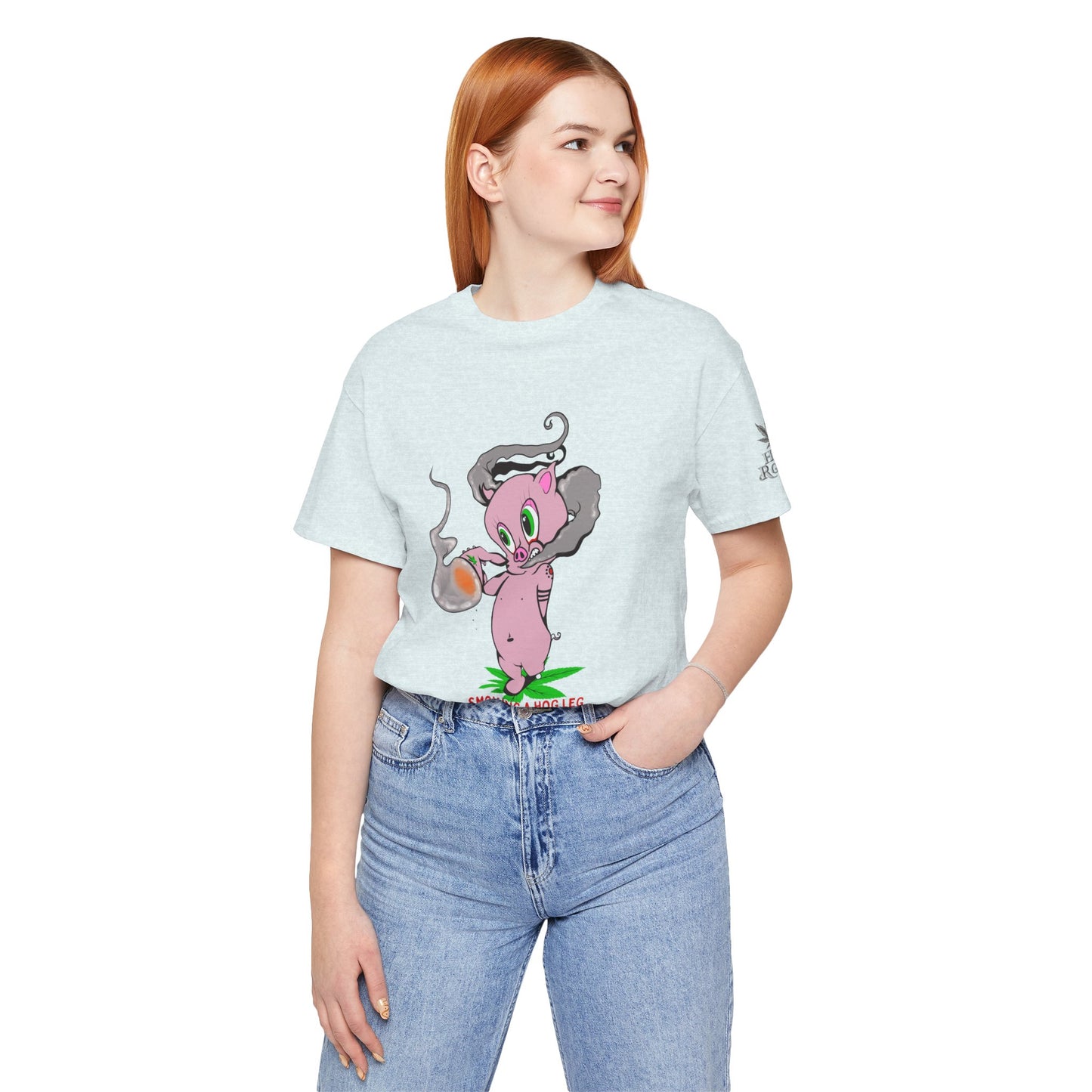 Smoking Hog Leg Pink Pig Tee - Premium Airlume Cotton Cannabis Culture Art