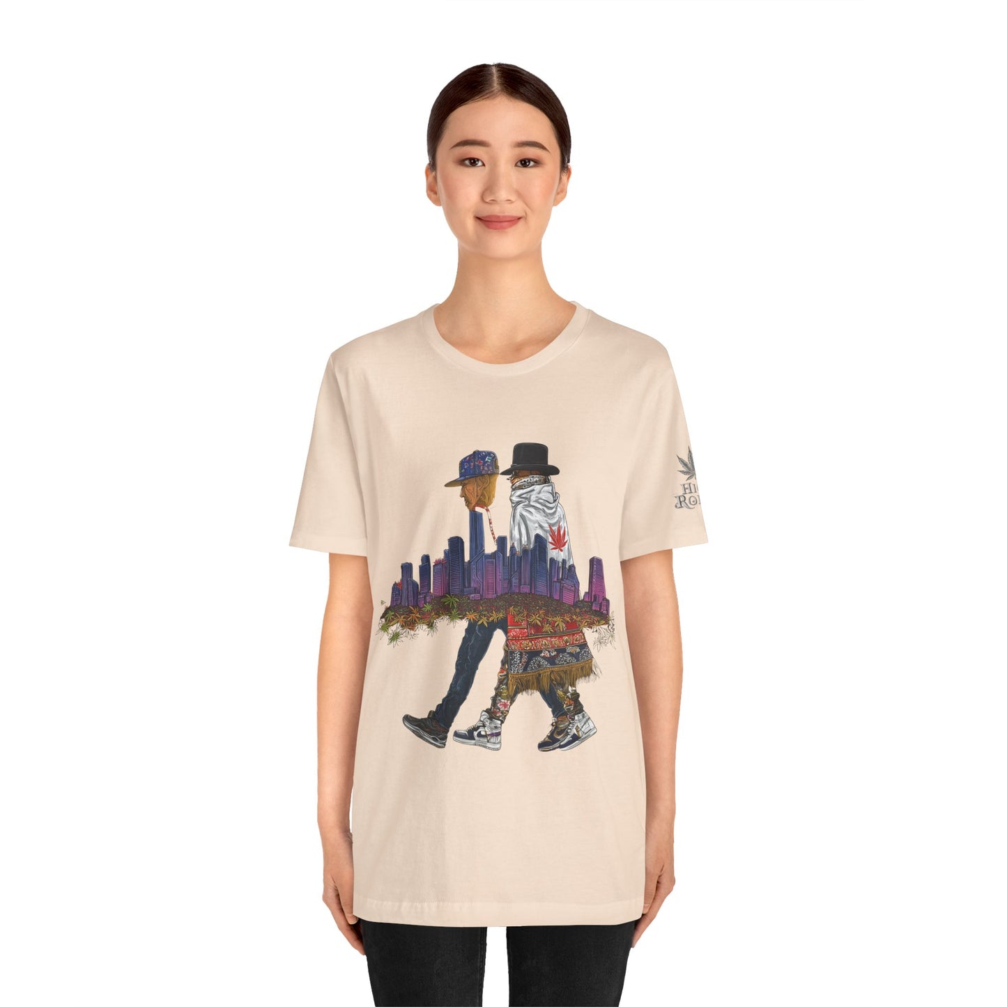 High Roller Urban Legends Cannabis T-Shirt - Premium 420 City Skyline Street Culture Double Exposure Apparel